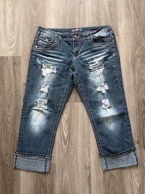 Angels Women's Distressed Cropped Jeans - Blue